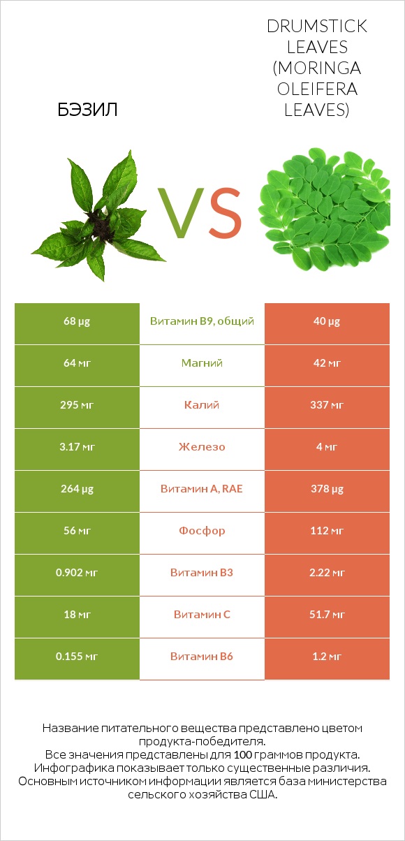 Бэзил vs Листья моринги infographic