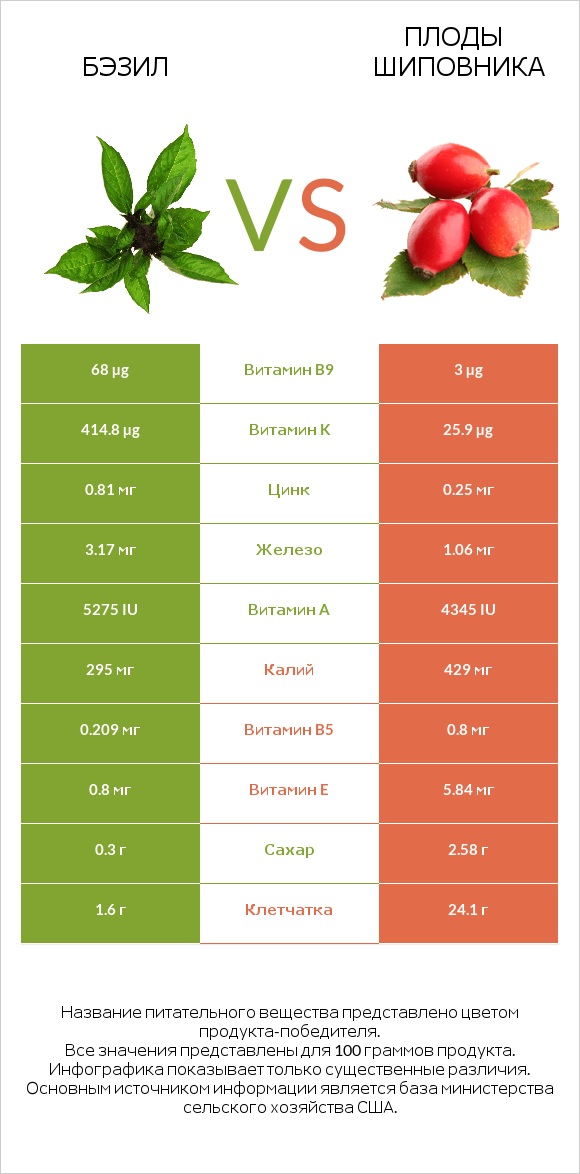 Бэзил vs Плоды шиповника infographic