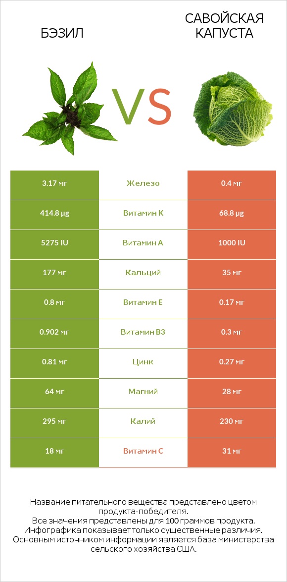 Бэзил vs Савойская капуста infographic