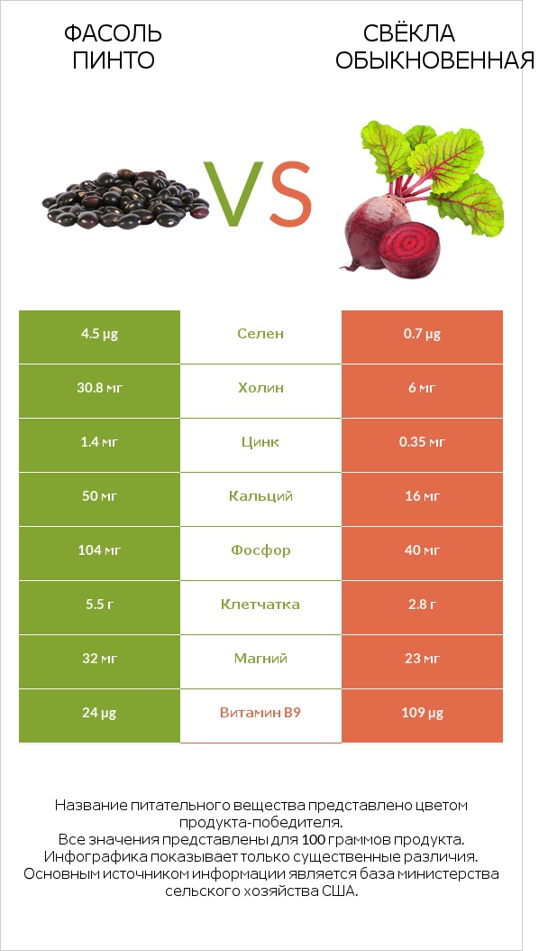 Фасоль пинто vs Свёкла обыкновенная infographic