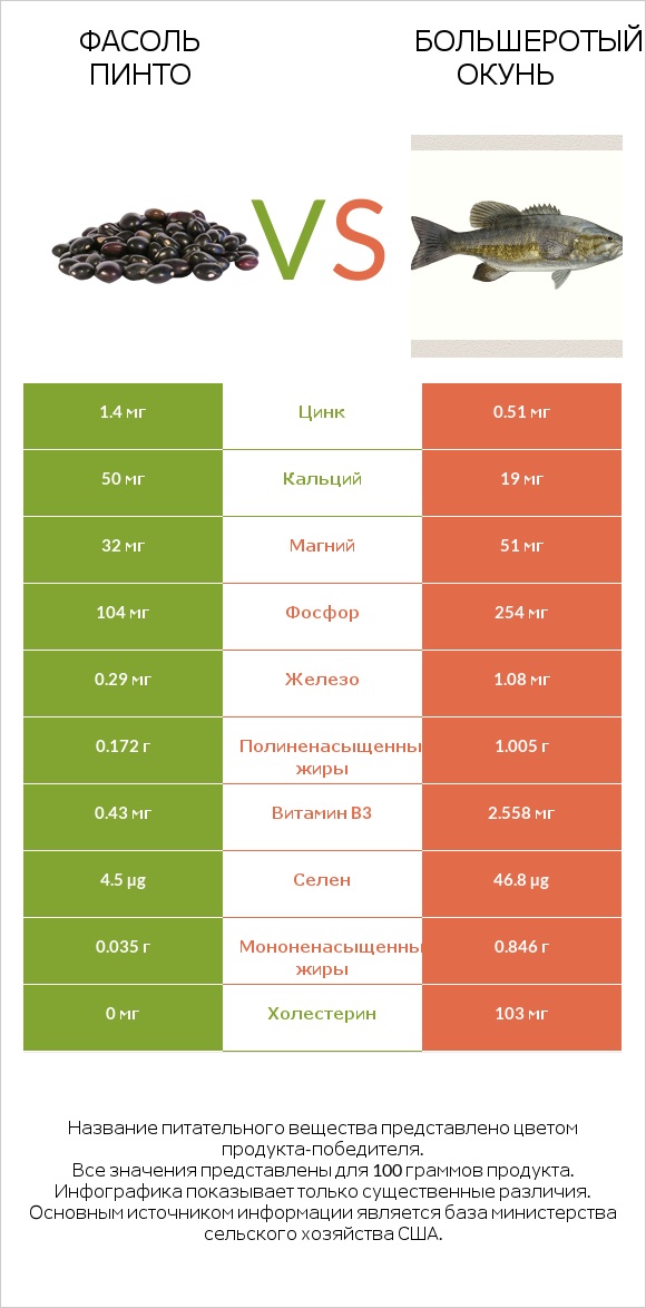 Фасоль пинто vs Большеротый окунь infographic