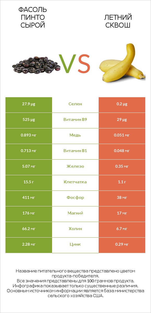 Фасоль пинто vs Летний сквош infographic