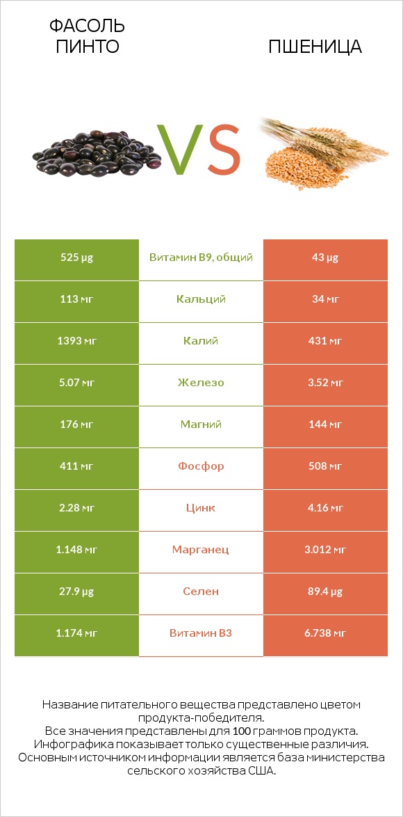 Фасоль пинто vs Пшеница infographic