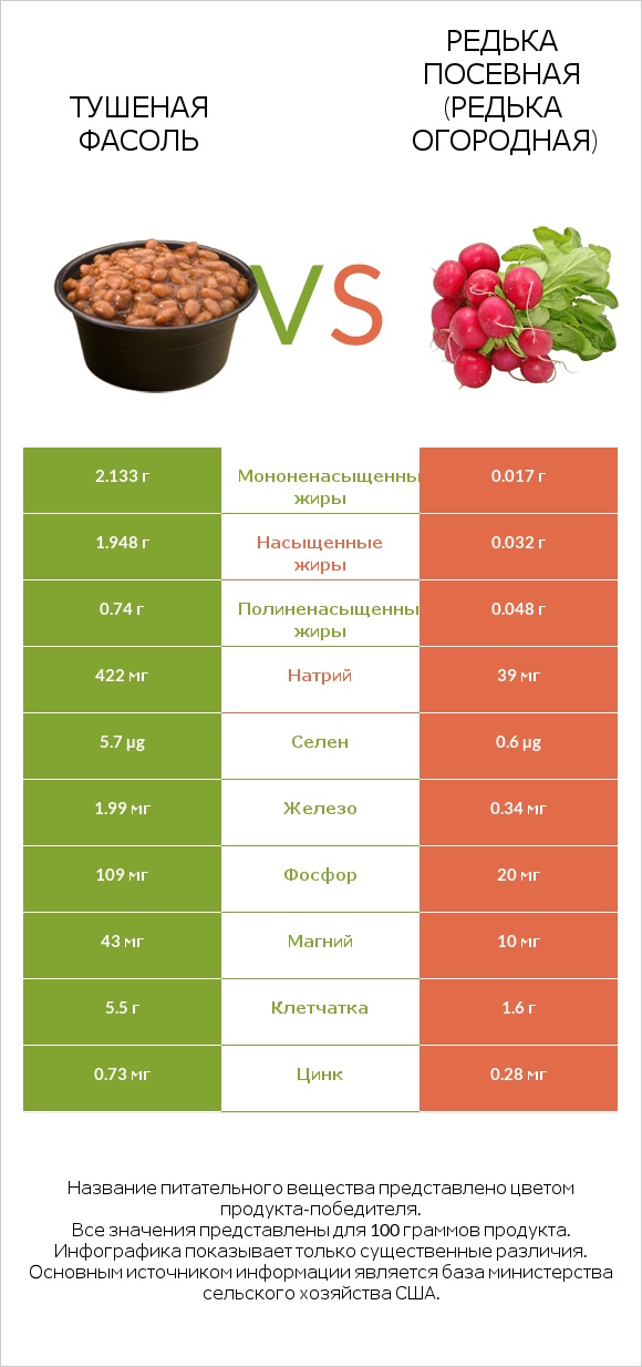 Тушеная фасоль vs Редька посевная (Редька огородная) infographic