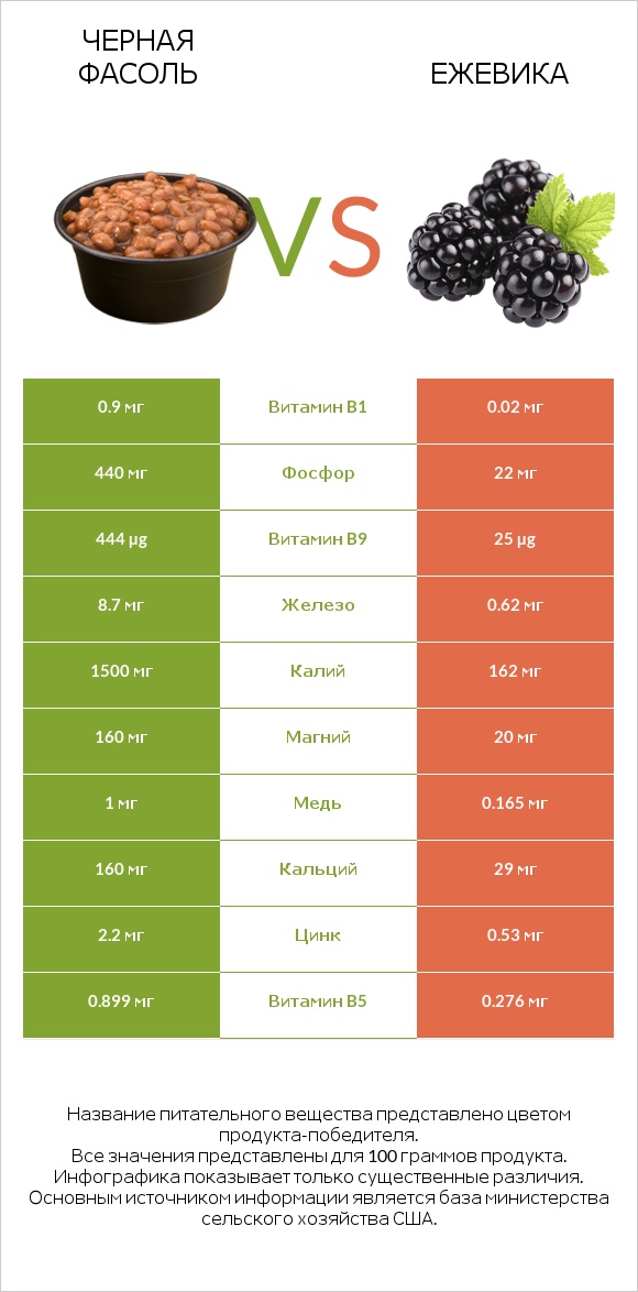 Черная фасоль vs Ежевика infographic