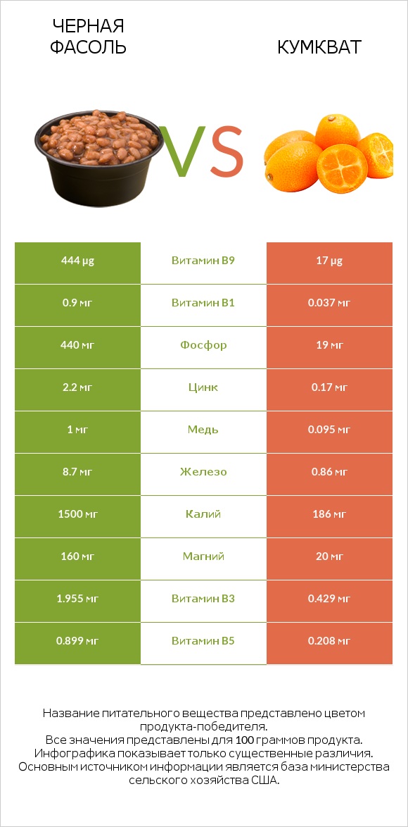 Черная фасоль vs Кумкват infographic