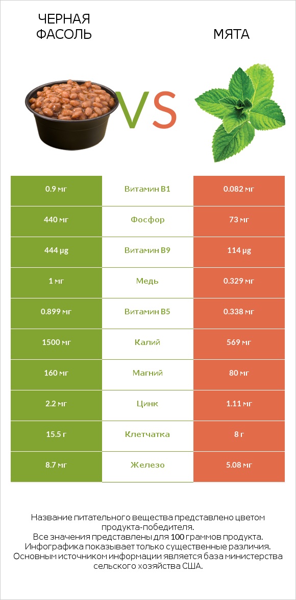 Черная фасоль vs Мята infographic