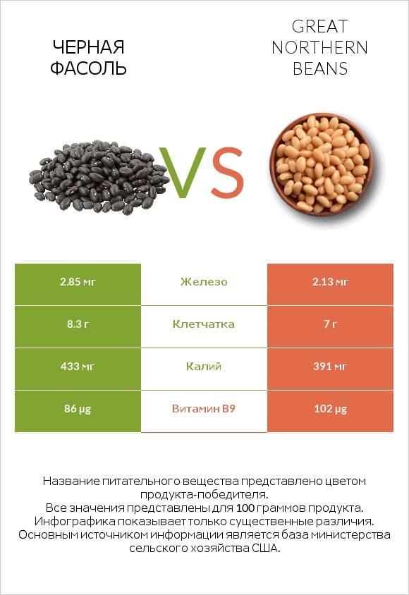 Черная фасоль vs Great northern beans infographic