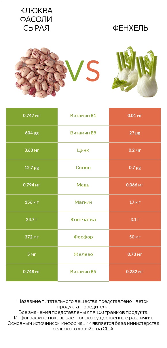Клюква фасоли сырая vs Фенхель infographic