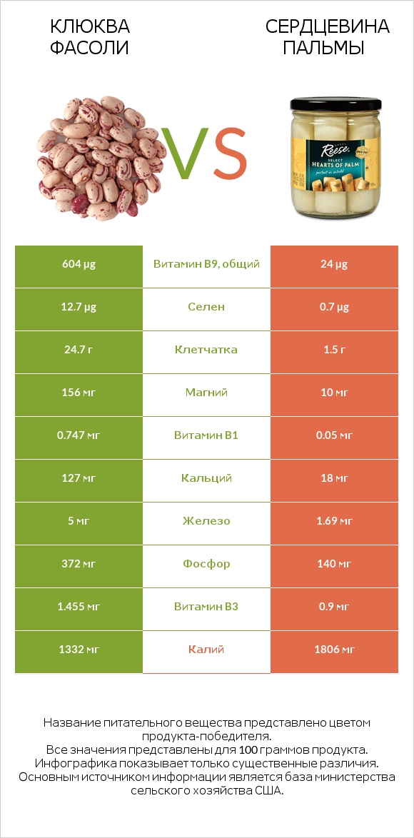 Клюква фасоли vs Сердцевина пальмы infographic