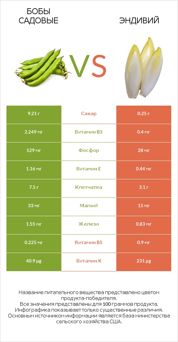 Бобы садовые vs Эндивий infographic