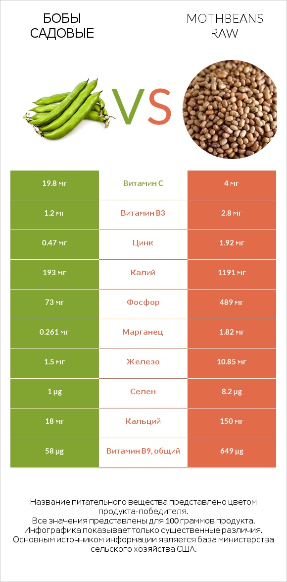 Бобы садовые vs Mothbeans raw infographic