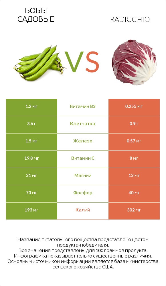 Бобы садовые vs Radicchio infographic