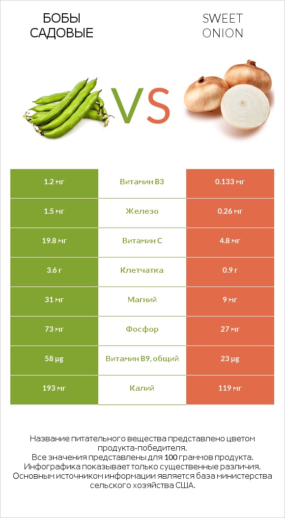 Бобы садовые vs Sweet onion infographic