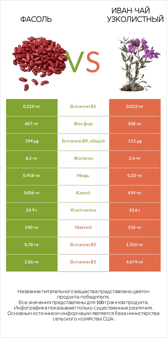 Фасоль vs Иван-чай узколистный infographic