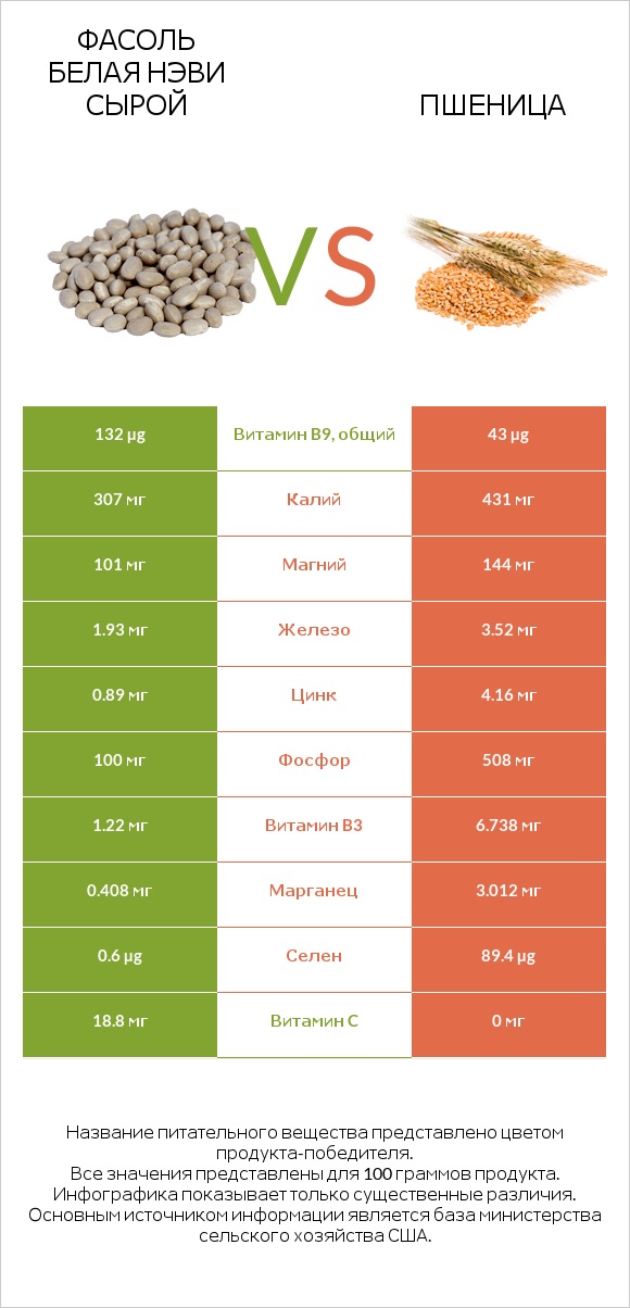 Фасоль белая нэви сырой vs Пшеница infographic
