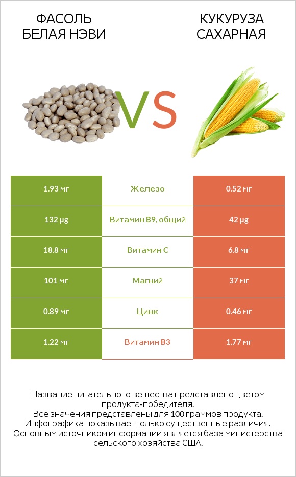 Фасоль белая нэви vs Кукуруза сахарная infographic