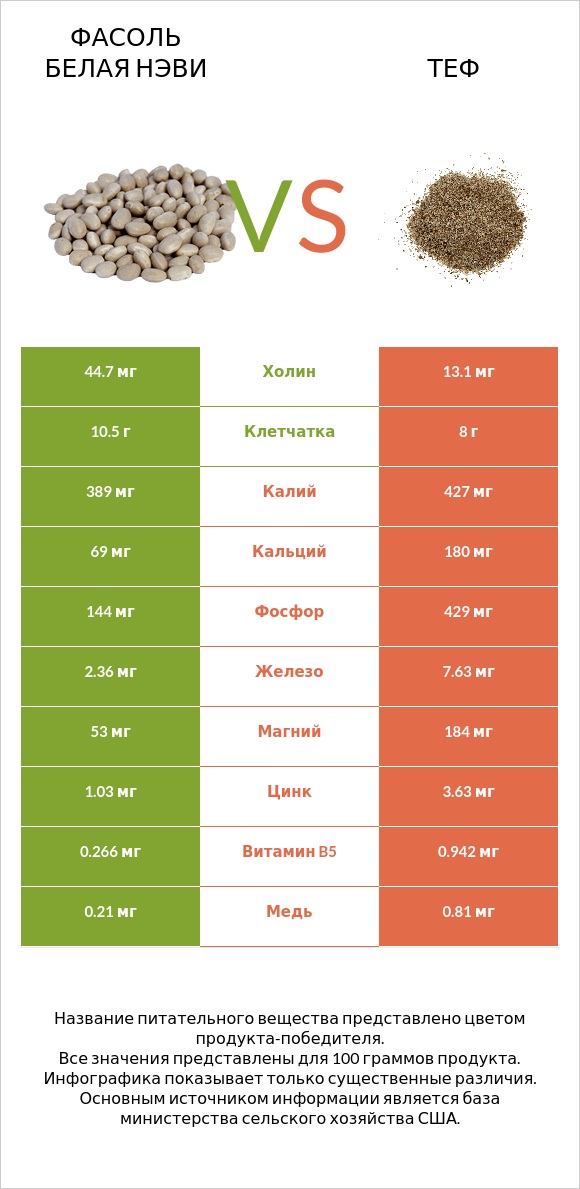Фасоль белая нэви vs Теф infographic