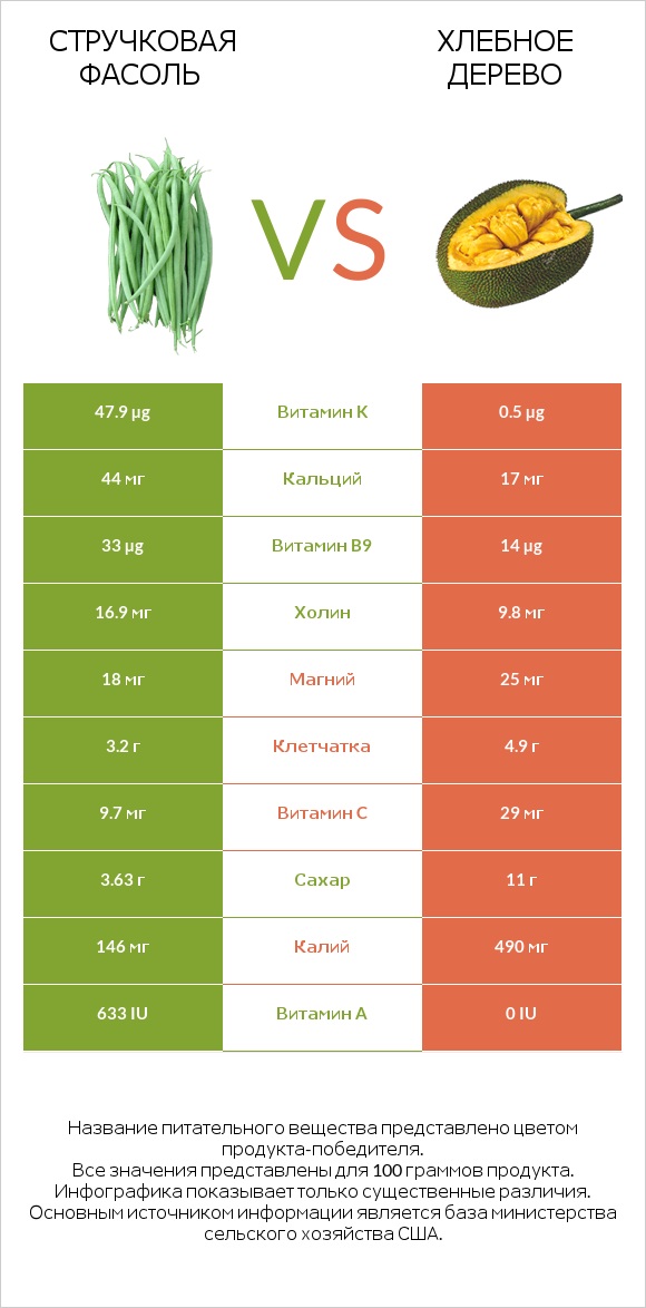 Стручковая фасоль vs Хлебное дерево infographic