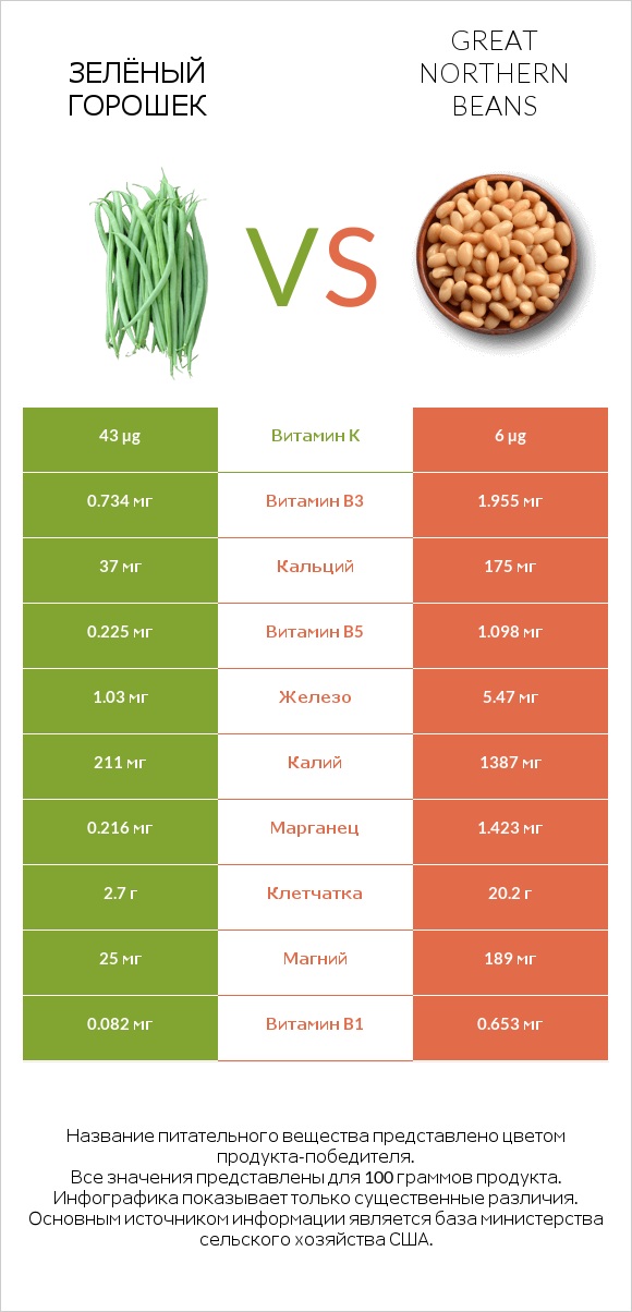 Стручковая фасоль vs Great northern beans infographic