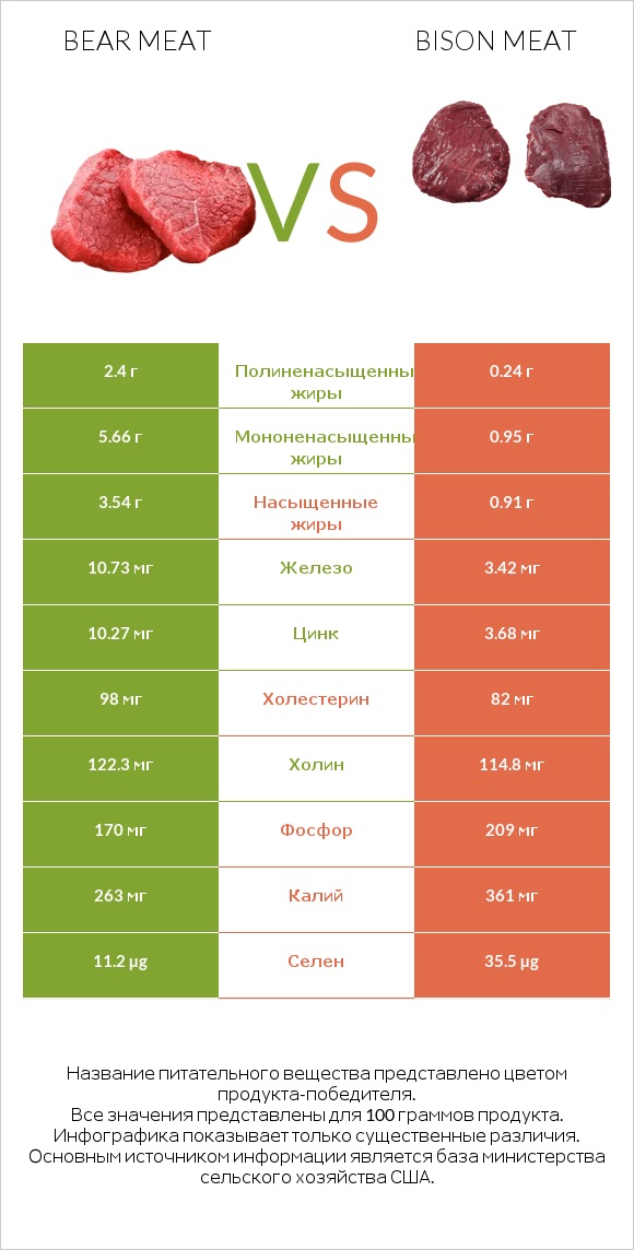 Bear meat vs Bison meat infographic