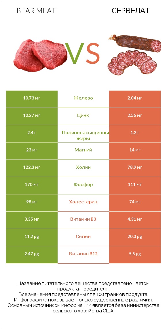 Bear meat vs Сервелат infographic