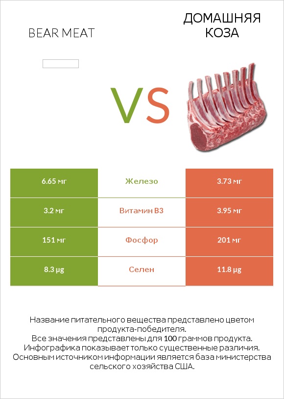 Bear meat vs Домашняя коза infographic