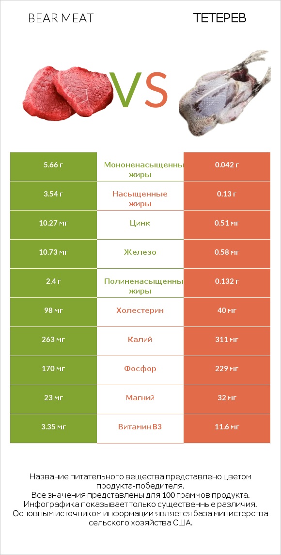 Bear meat vs Тетерев infographic