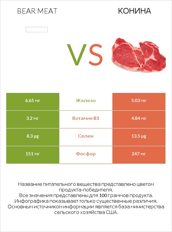 Bear meat vs Конина infographic