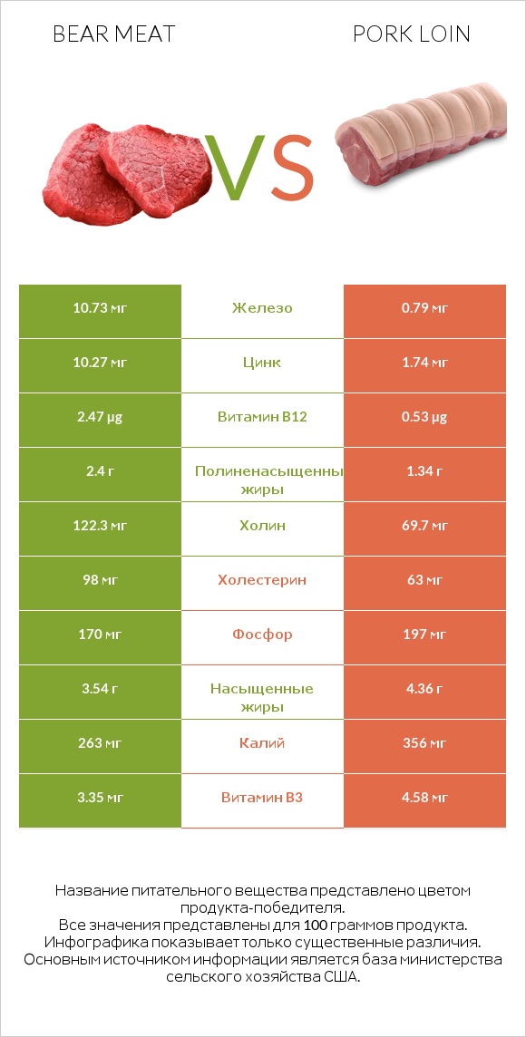 Bear meat vs Pork loin infographic