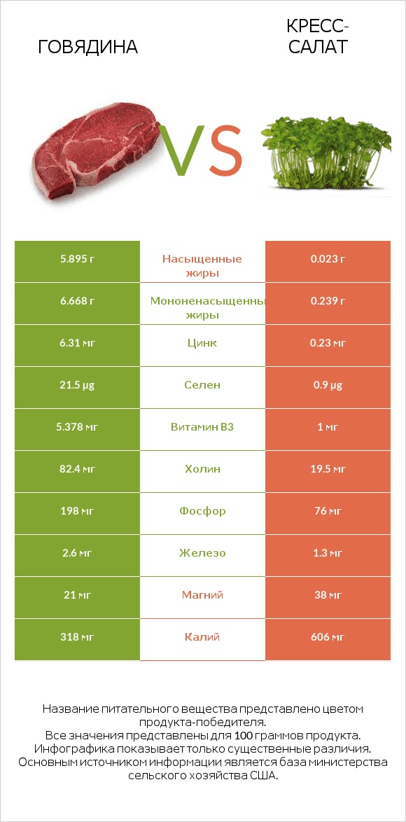 Говядина vs Кресс-салат infographic