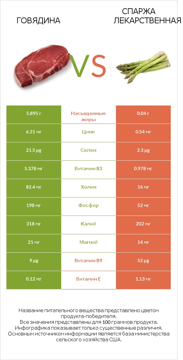 Говядина vs Спаржа лекарственная infographic
