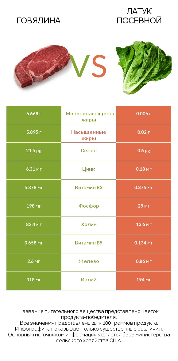 Говядина vs Латук посевной infographic