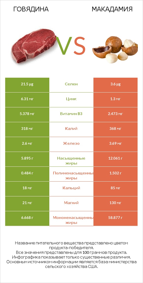 Говядина vs Макадамия infographic