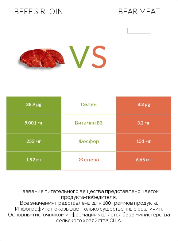 Beef sirloin vs Bear meat infographic