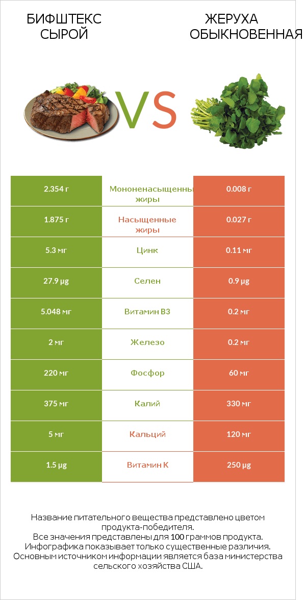 Бифштекс сырой vs Жеруха обыкновенная infographic