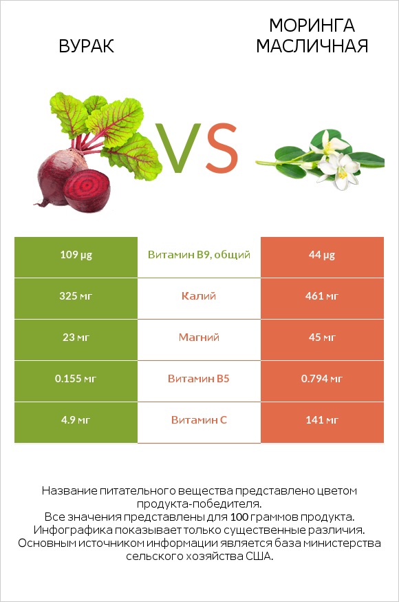 Вурак vs Моринга масличная infographic