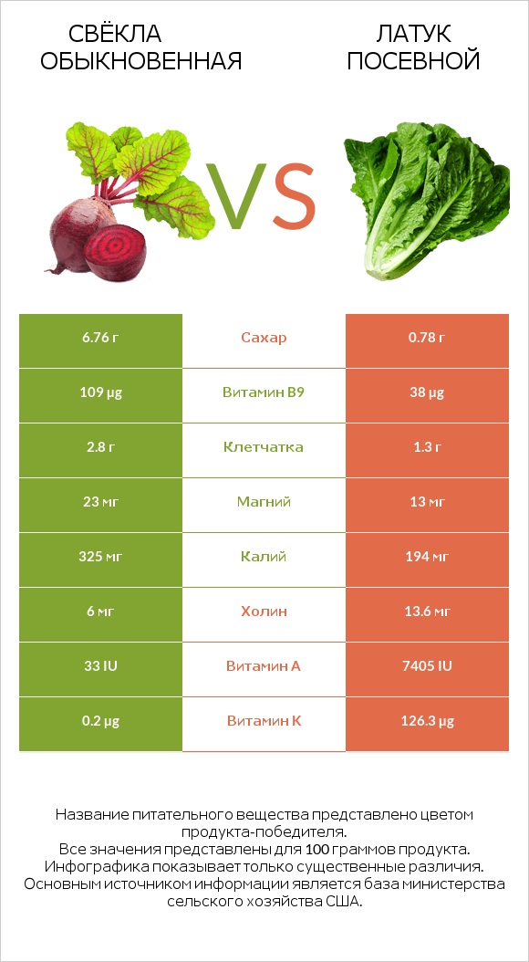 Свёкла обыкновенная vs Латук посевной infographic