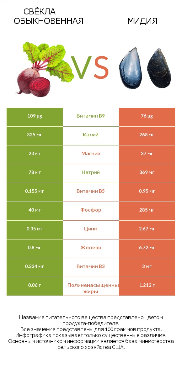 Свёкла обыкновенная vs Мидия infographic