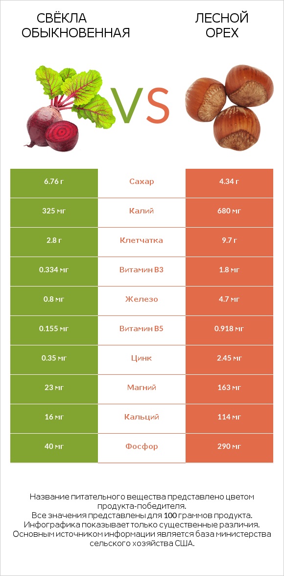 Свёкла обыкновенная vs Лесной орех infographic