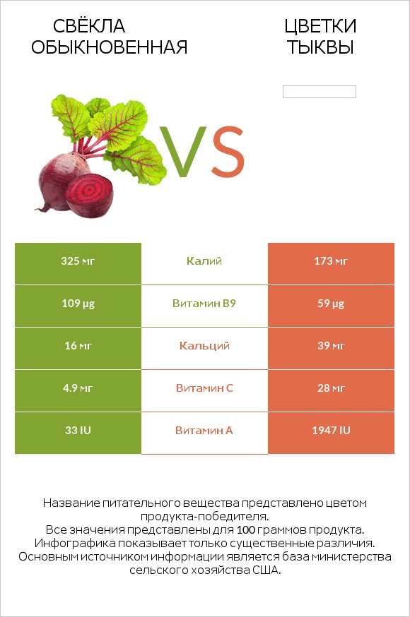 Свёкла обыкновенная vs Цветки тыквы infographic