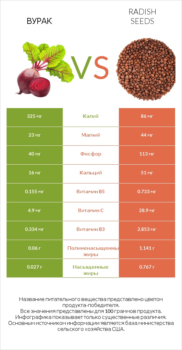 Вурак vs Radish seeds infographic