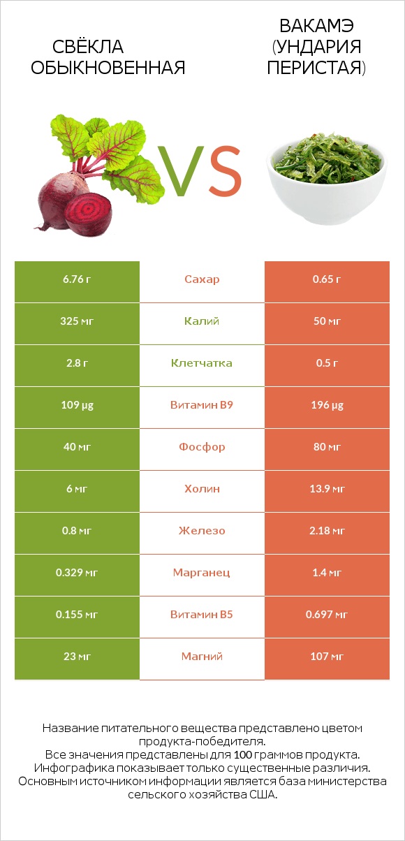 Свёкла обыкновенная vs Вакамэ (ундария перистая) infographic