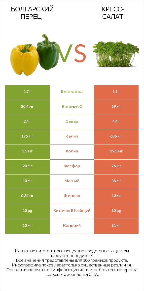 Болгарский перец vs Кресс-салат infographic