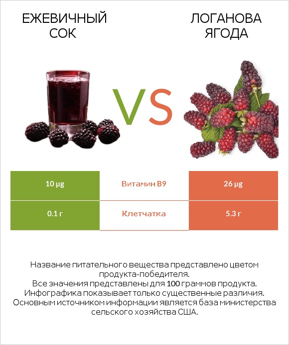 Ежевичный сок vs Логанова ягода infographic