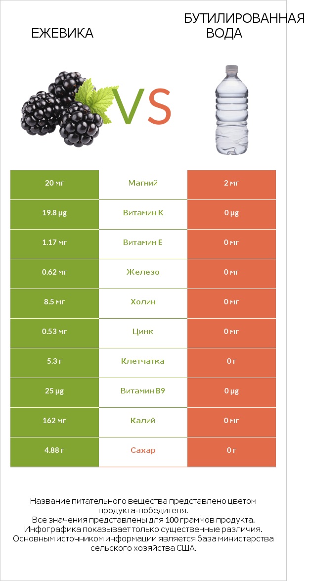 Ежевика vs Бутилированная вода infographic