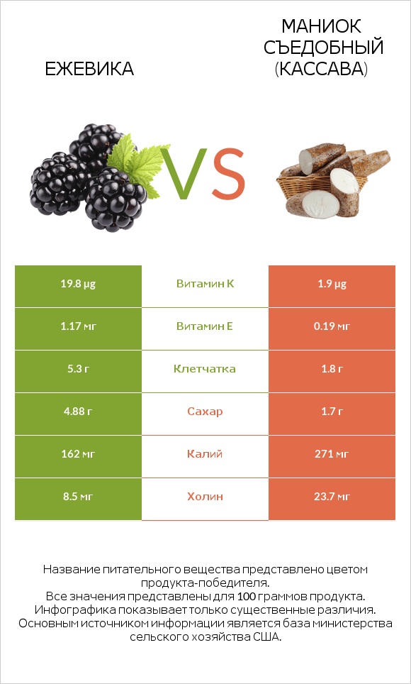 Ежевика vs Маниок съедобный (кассава) infographic