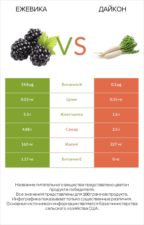Ежевика vs Дайкон infographic