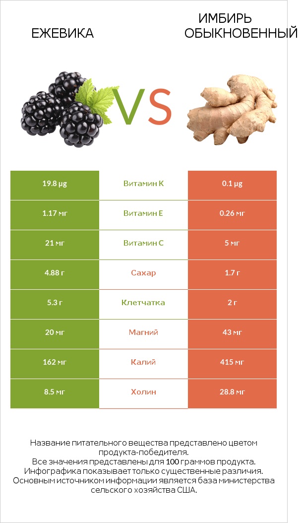 Ежевика vs Имбирь обыкновенный infographic