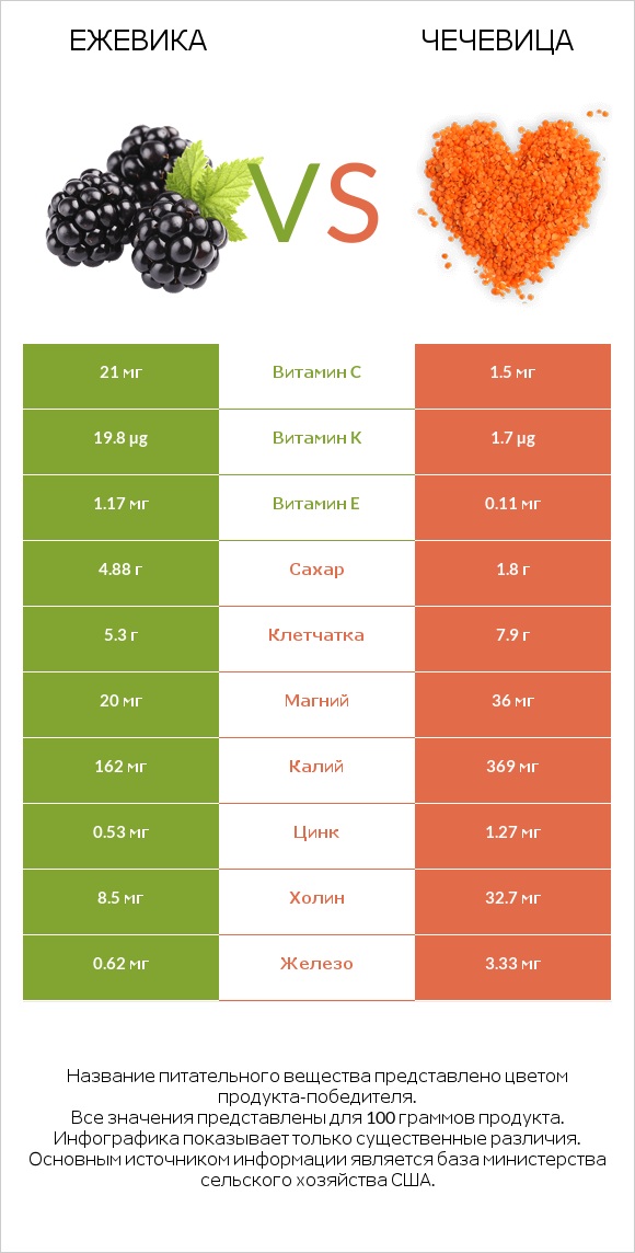 Ежевика vs Чечевица infographic